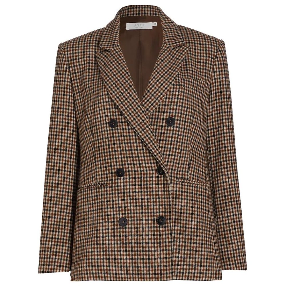ASTR the Label Brina Double-Breasted Plaid Blazer
